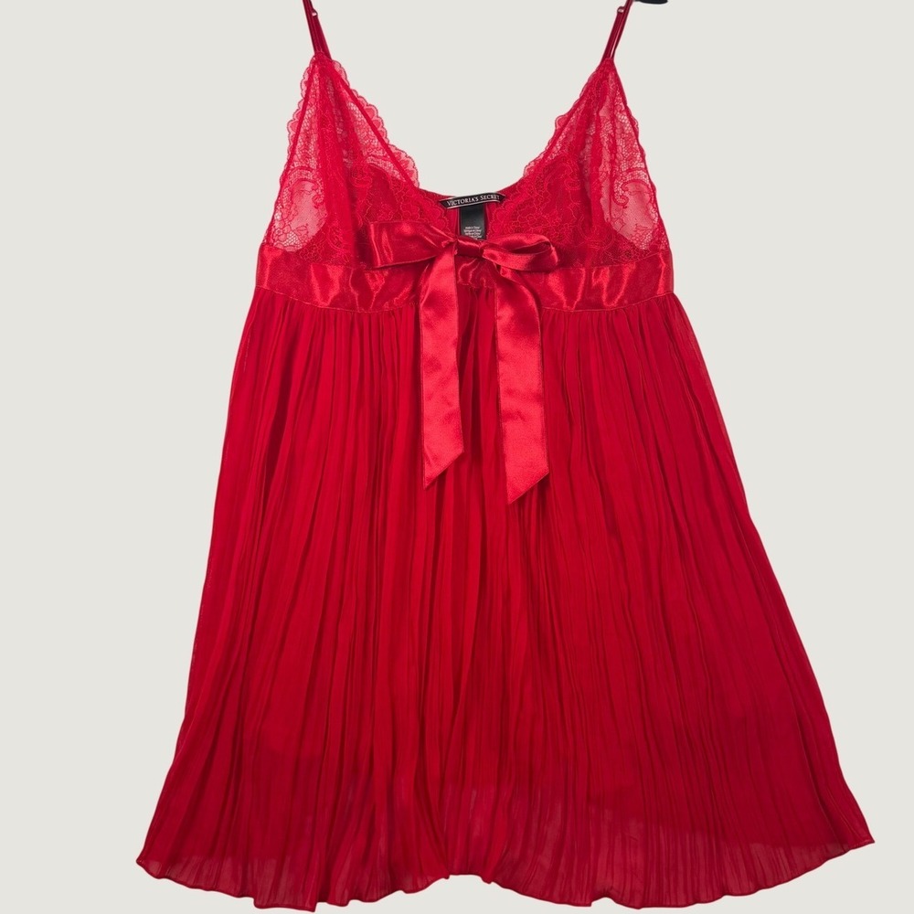 Victorias Secret Red Pleated Lace Babydoll Chemise Lingerie XL
